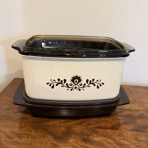 West Bend Rectangle Slow Cooker Cream Brown Floral 6 qt. Vintage Working